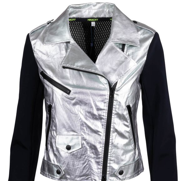 Rebecca Minkoff Jackets & Blazers - *FIRM* REBECCA MINKOFF RM Active "Wes Moto" Silver Foil & Neoprene Jacket, S